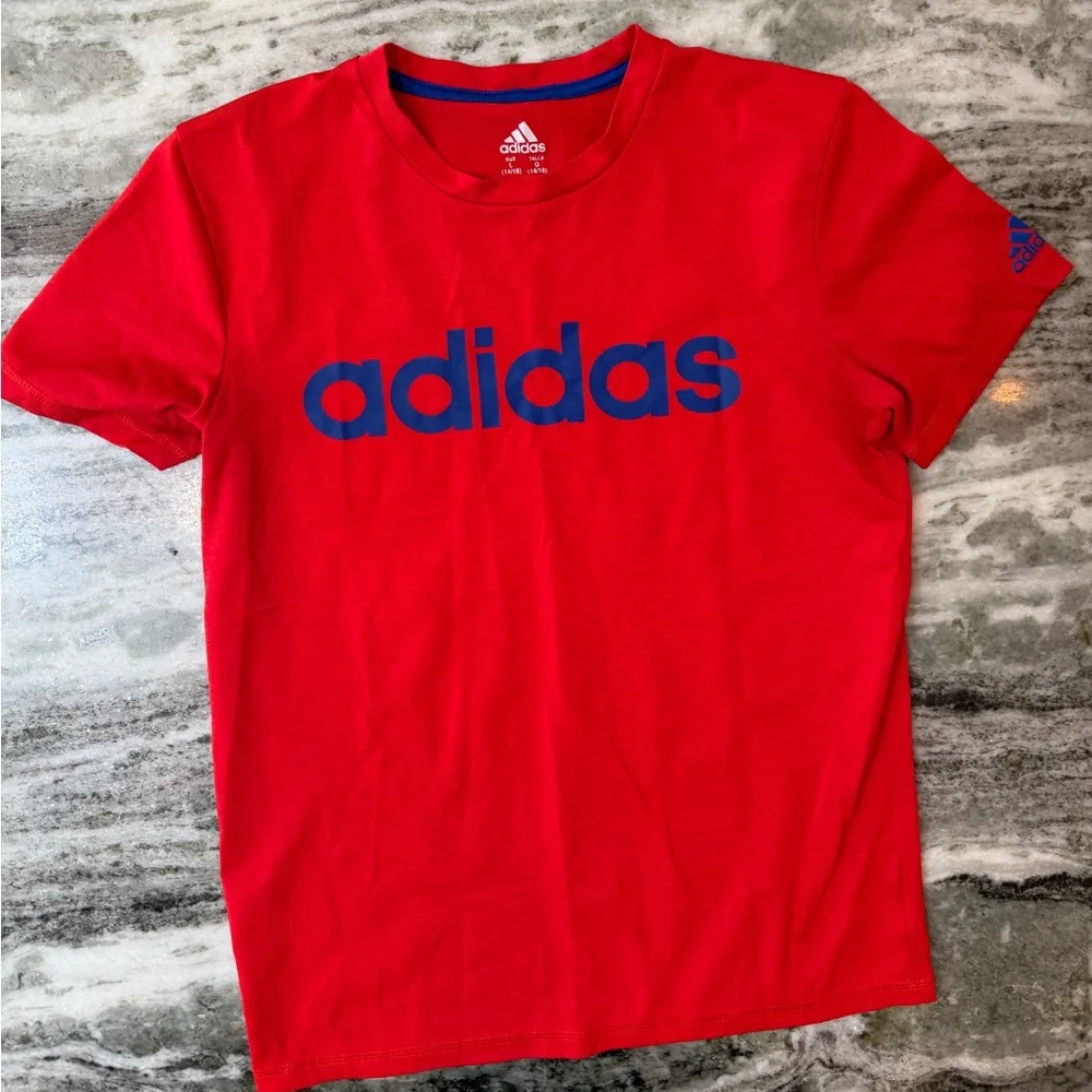 Adidas Kids Red Tee with Blue Logo